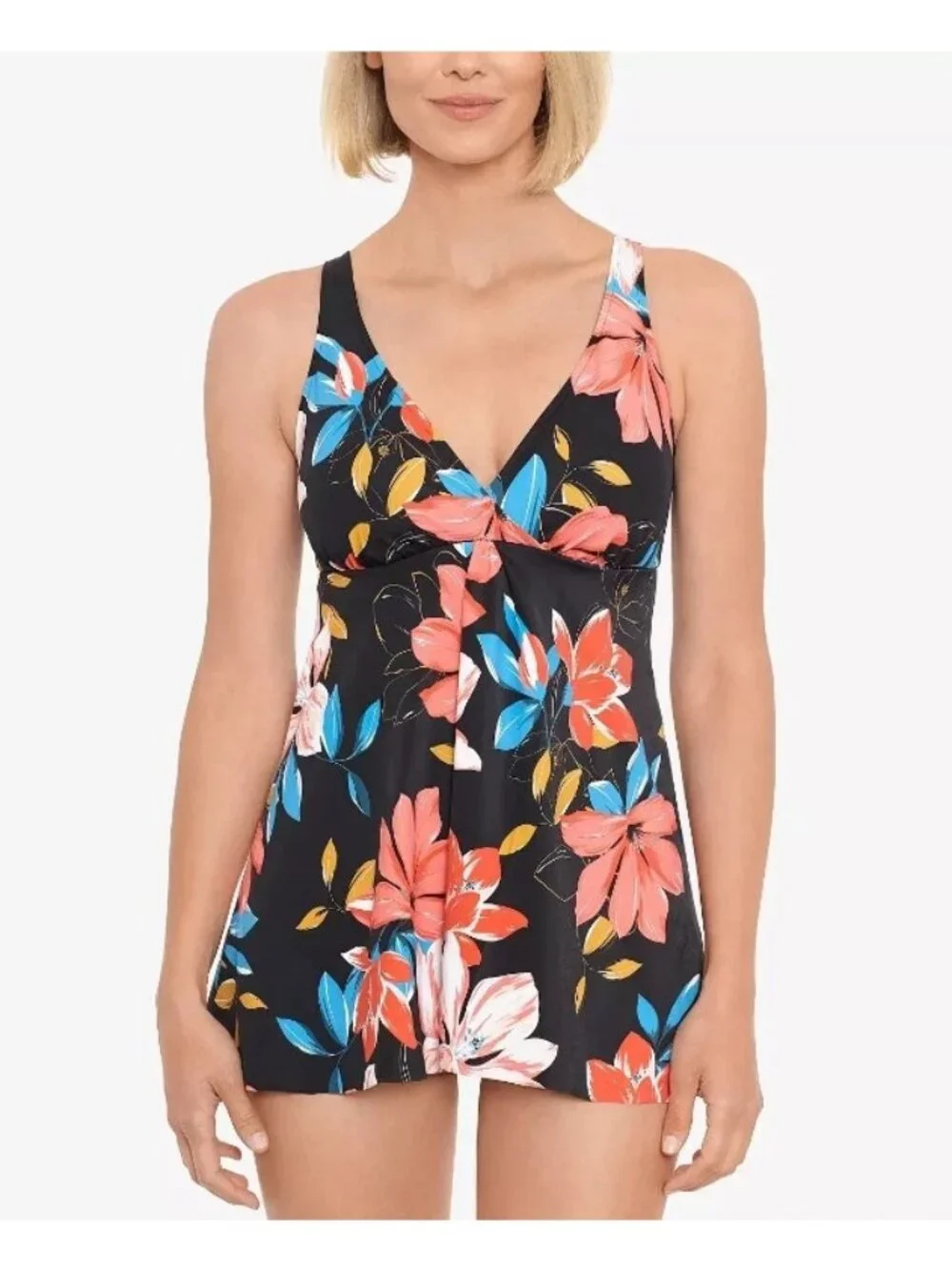 Swim Solutions Womens Tummy-Control Swimdress Black/Floral Size 18 MSRP $109 - Picture 1 of 3